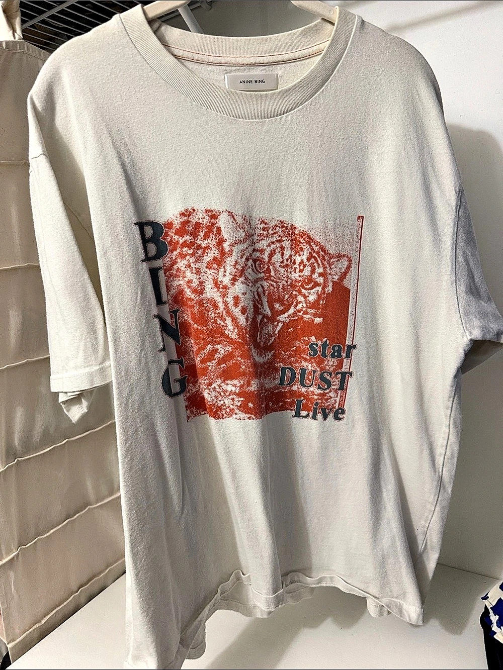 ANINE BING Stardust Live Tiger Graphic Tee White & Red Medium